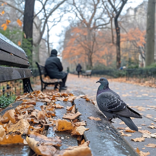 een duif zit op een natte stoep in de regen