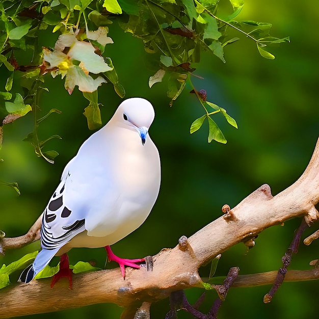 Een duifvogel zit op een grote boomtak