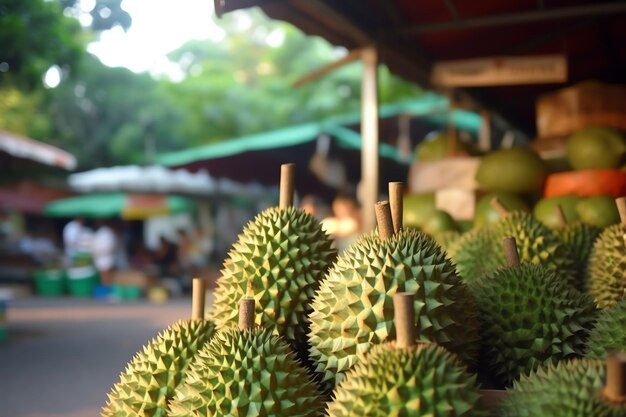 Een durian opent een drukke Zuidoost-Aziatische markt