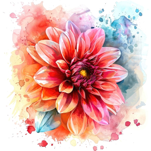 Een dynamisch aquarel kunstwerk van een dahlia bloem