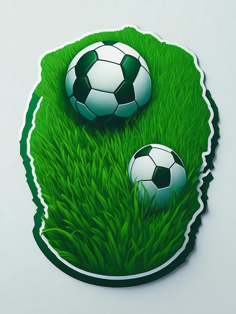 Een dynamisch stickerontwerp dat de essentie van voetbal en gras vastlegt