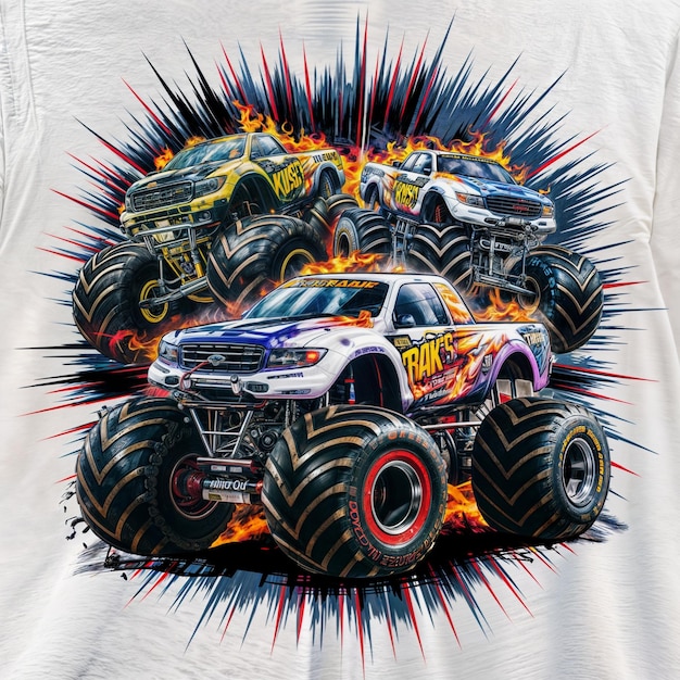 Een dynamische illustratie van een monstertruck