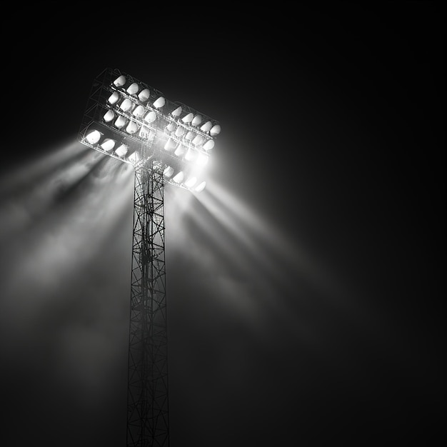 Een dynamische scène in een voetbalstadion bij zonsondergang rook en menigte