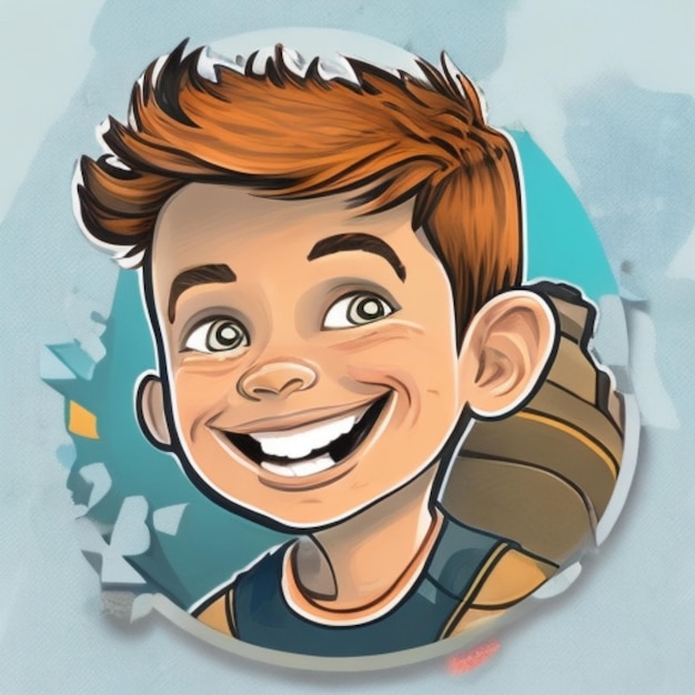Een dynamische vector weergave van het gezicht van een jongen vrolijke uitdrukking en een hint van avontuurlijke stickers