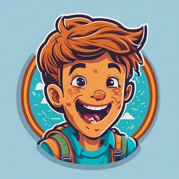 Een dynamische vector weergave van het gezicht van een jongen vrolijke uitdrukking en een hint van avontuurlijke stickers