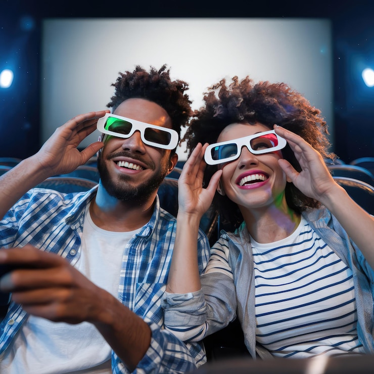 Foto een echtpaar kijkt naar een 3d-film