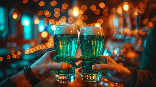Foto een echtpaar met glazen bier met de woorden bier erop