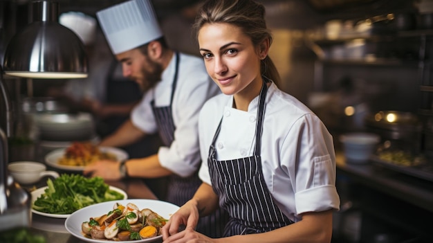 Foto een echtpaar van een man en een vrouw in de keuken die eten bereiden