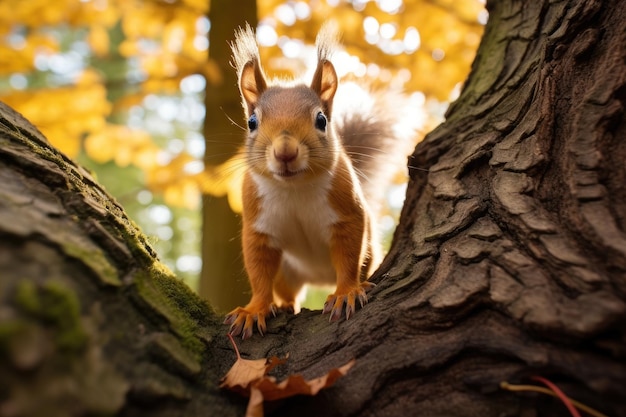een eekhoorn die op een boomtak staat