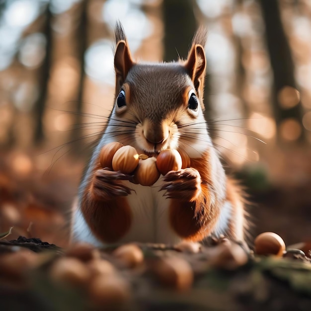Foto een eekhoorn eet een walnoot van een boom