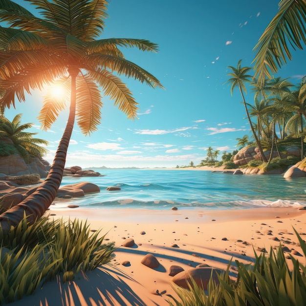 Een eenvoudig en schoon strandtafereel met een paar palmbomen