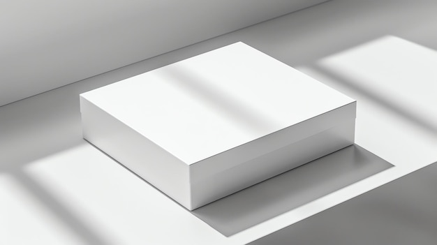 Foto een eenvoudige en elegante witte doos zit op een wit oppervlak de doos is zonder zichtbare naadjes of markeringen