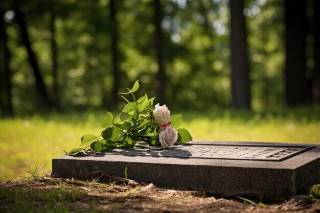 Foto een eenvoudige grafsteen betekent de laatste rustplaats van iemand die dierbaar wordt herinnerd