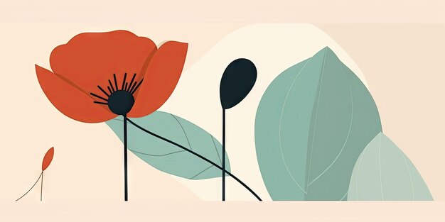 Foto een eenvoudige illustratie van een afbeelding van een poppy bloem bloemdessin voor desktop ansichtkaarten generatieve ai