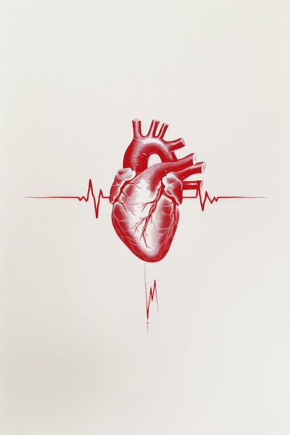 Foto een eenvoudige illustratie van een hart met een hartslaglijn geschikt voor medische of gezondheidsgerelateerde ontwerpen