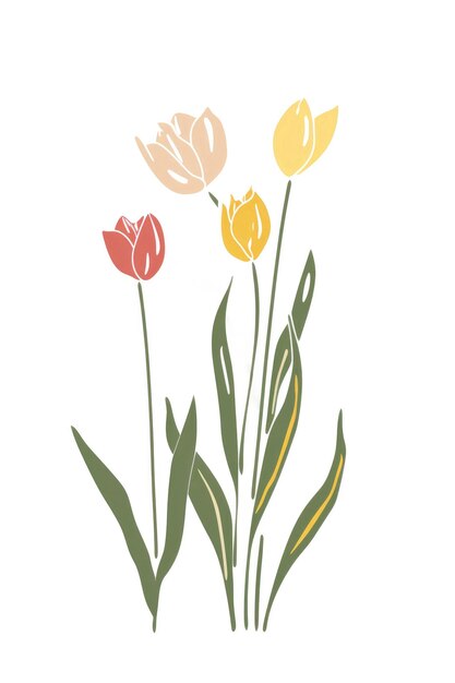 Foto een eenvoudige minimalistische illustratie van rode tulpen met groen gebladerte op een witte achtergrond