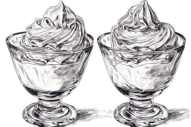 Foto een eenvoudige tekening van twee heerlijke ijs glazen ideaal voor eten en dessert concepten