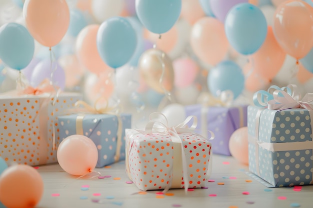 Een eenvoudige verjaardagstaart met kleurrijke ballonnen
