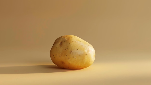 Een eenvoudige weergave van een aardappel op een beige achtergrond De aardappel heeft een lichte textuur en wordt aan de rechterkant van het beeld verlicht