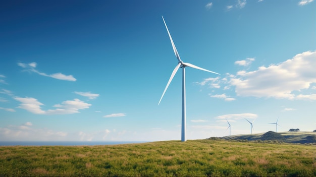 Foto een eenzaam windturbinesilhouet tegen een heldere hemel belichaamt de toekomst van schone energie