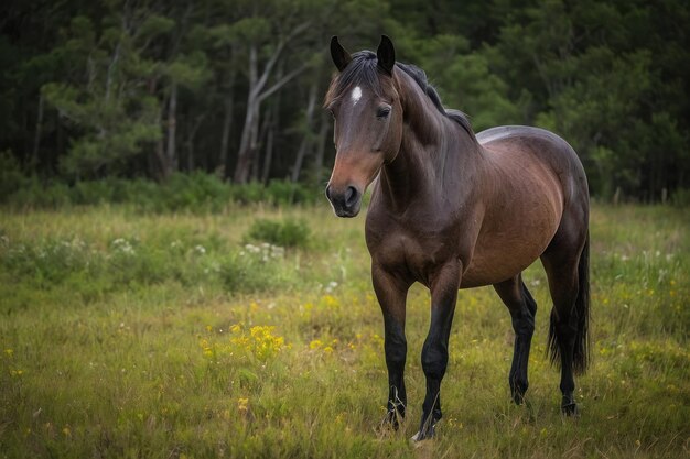 Een eenzame baai paard