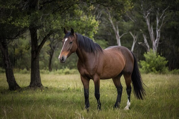 Een eenzame baai paard