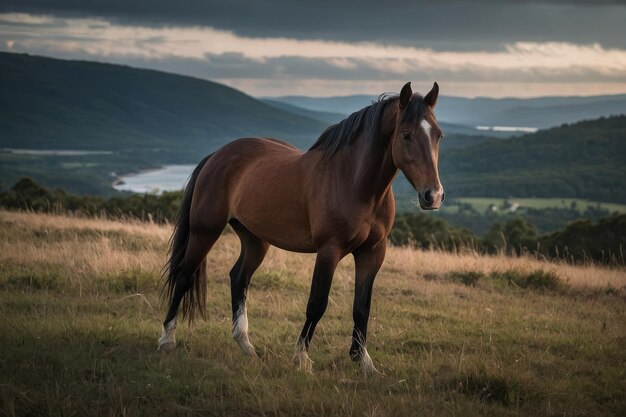 Een eenzame baai paard