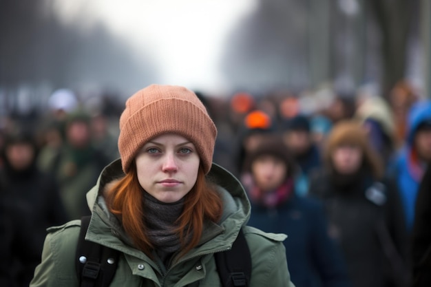 Een eenzame betoger in een zee van demonstranten