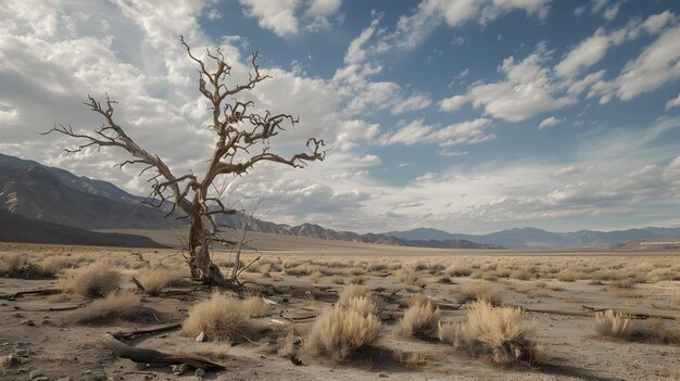 Een eenzame boom in een verlaten landschap Een post-apocalyptische scène