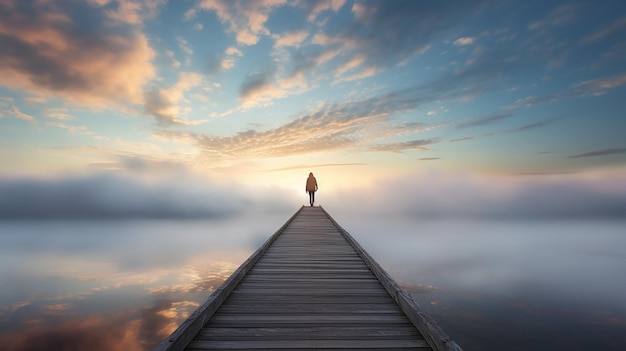 Foto een eenzame figuur die op een zeer ongebruikelijk landschap staat