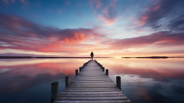 Foto een eenzame figuur op een ongewoon lange weg