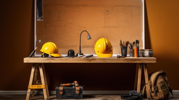 Een eenzame helm op een houten tafel