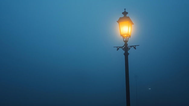 Een eenzame straatlamp werpt een warme gloed in de lamp is omringd door duisternis, maar het biedt een gevoel van comfort en veiligheid