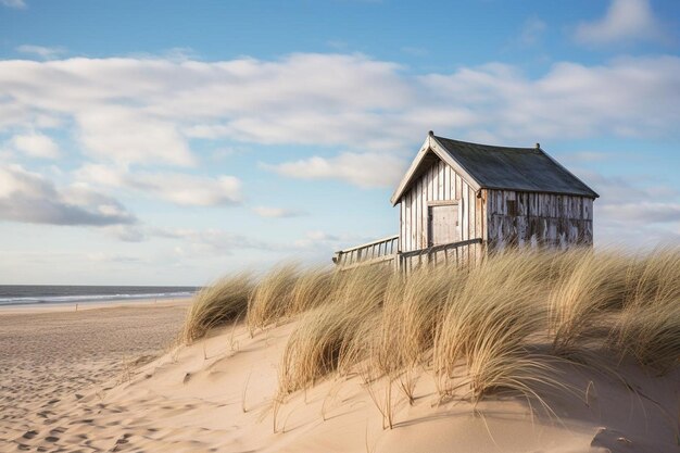 Foto een eenzame strandhut op een duin