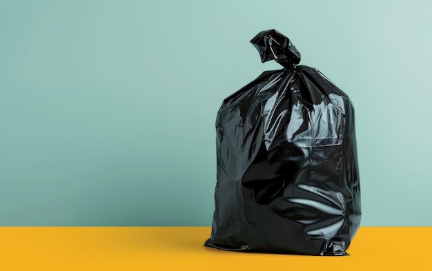 Een eenzame zwarte vuilniszak die is vastgebonden en de verwijdering van afval symboliseert