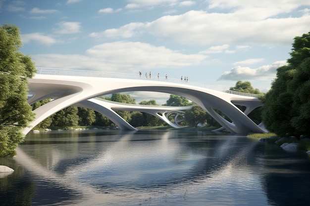 Een eigentijdse brug over een rivier met moderne 00054 01