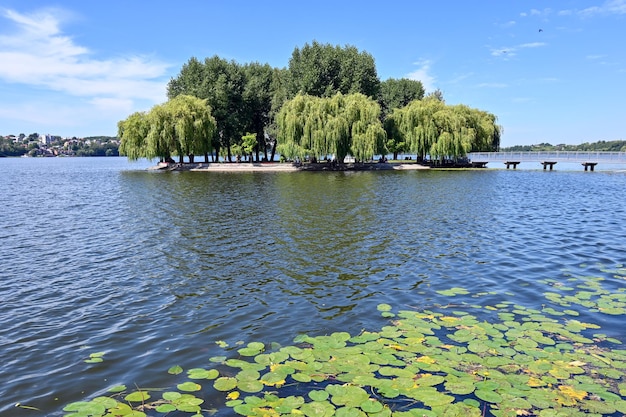 Een eiland van liefde in het meer van de stad Ternopil