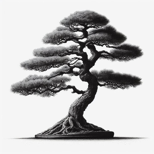 Een elegante bonsai-illustratie die de essentie van de natuur weergeeft