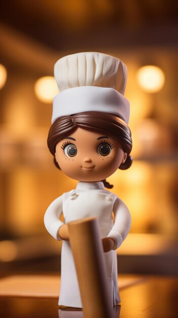 een elegante chef-kok pop met een rollende pin Generative Ai