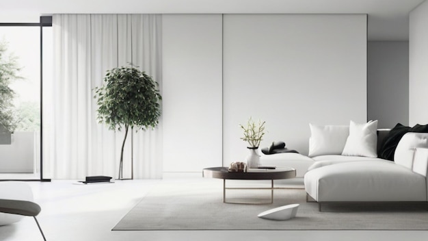 Een elegante en moderne woonkamer met minimalistische meubels en schone lijnen