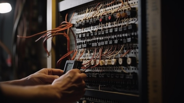 Een elektricien werkt met een elektrische kabel Generatieve AI