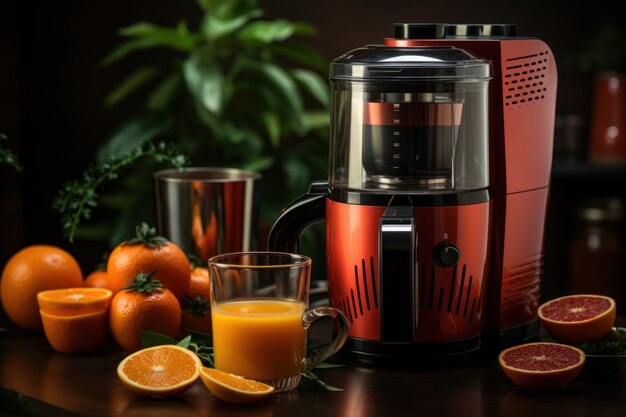 een elektrische juicer met vers fruit