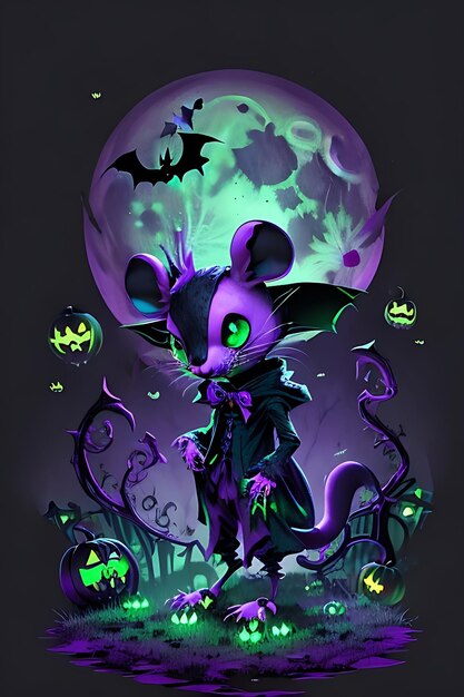 Een enge muis Halloween-karakter griezelige paarse rat Halloween-poster