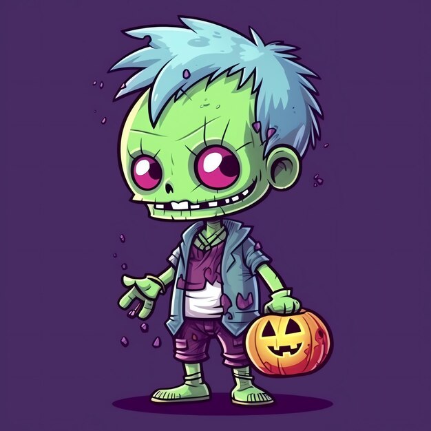 Foto een enge zombie in cartoon-stijl een enge zombie-opstanding en kruipen voor halloween-viering