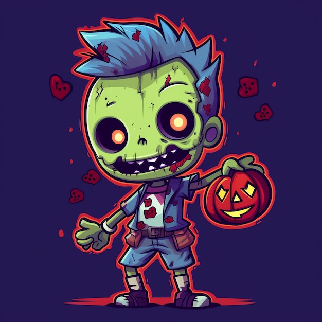 Foto een enge zombie in cartoon-stijl een enge zombie-opstanding en kruipen voor halloween-viering