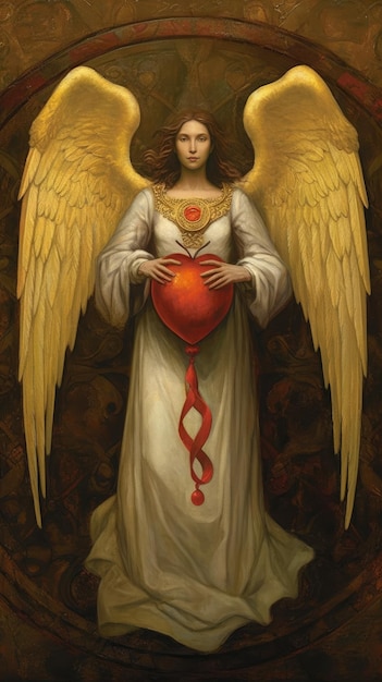 Een engel met een hart op haar borst