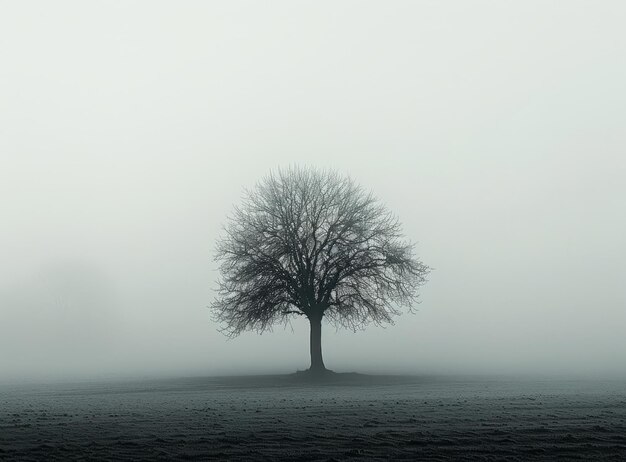 Foto een enkele boom in een mistveld