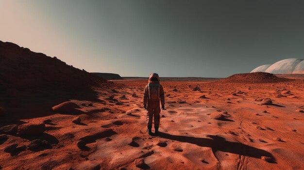 Foto een enkele figuur die alleen staat midden in een woestijn