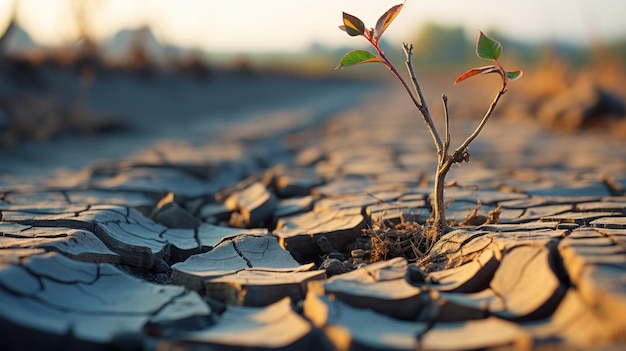 Een enkele groene bladboom die uit gedroogd UHD-behang steekt