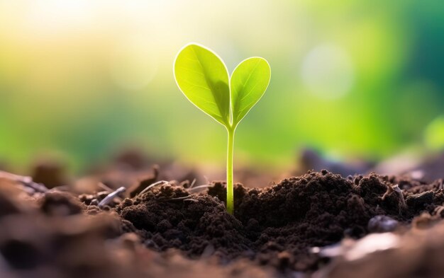 Een enkele levendige groene spruit vertegenwoordigt groei en een nieuw begin